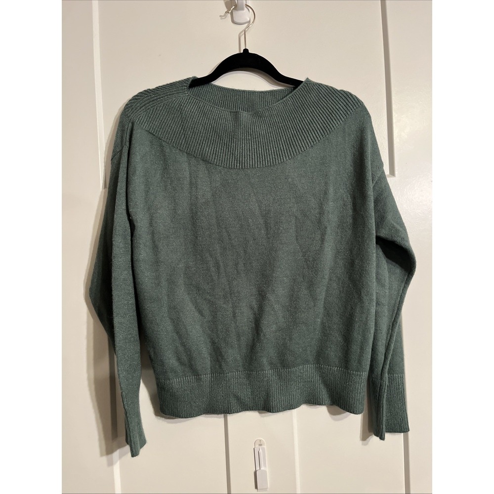 Premise Womens Pullover Sweater Green Ribbed Yoke Knit Top Medium NWT